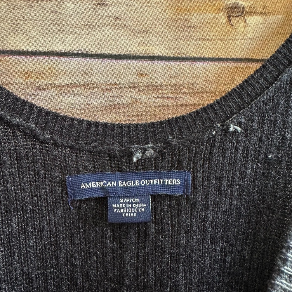 American Eagle Sweater Tank Women’s Size Small Gray Black Knit Mesh Sides - Picture 4 of 5